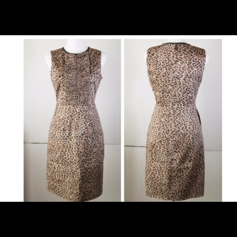 Tahari sleeveless leopard shift dress